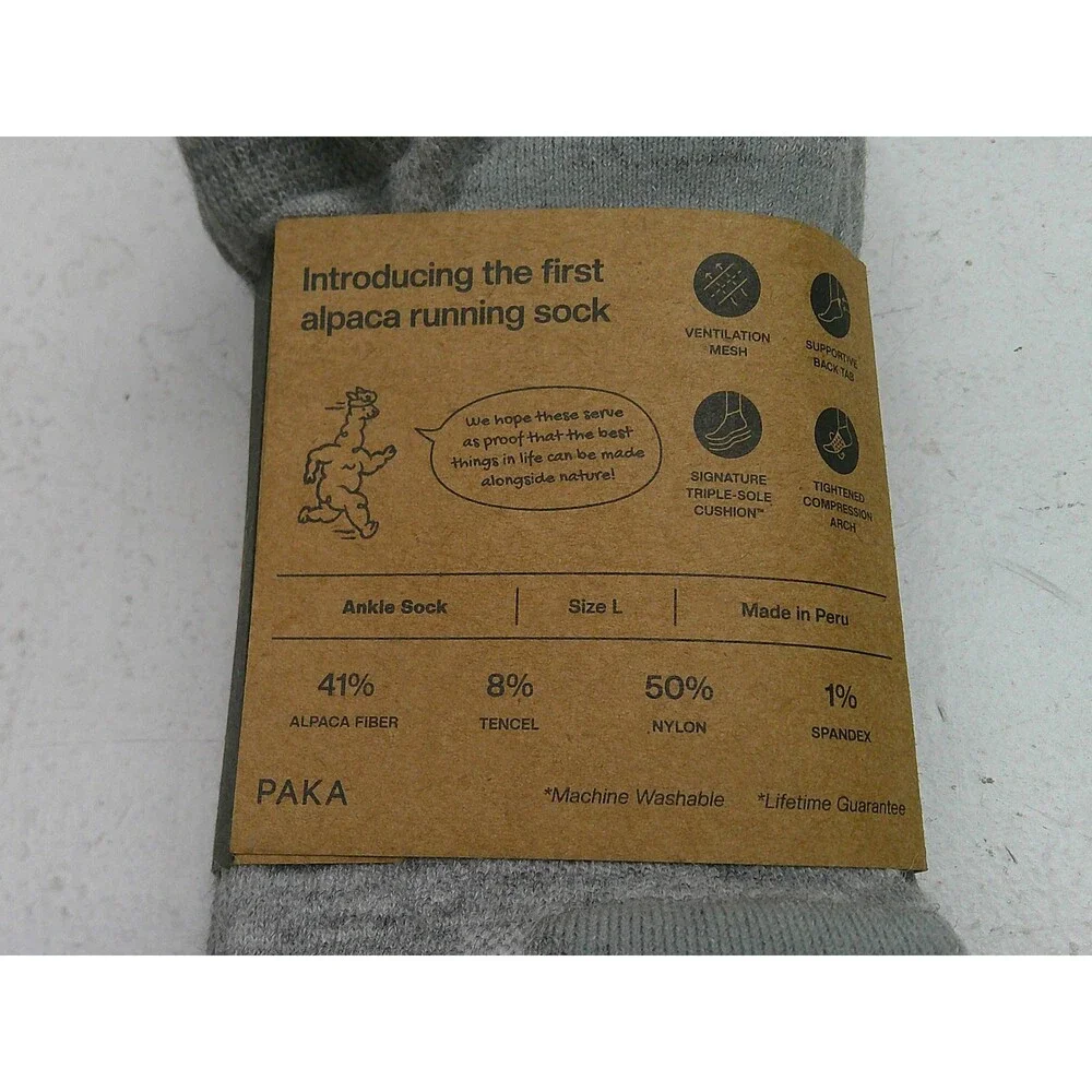 PAKA 3 Pack Alpaca Running Socks Men Large Gray Ankle Performance Made Peru - Picture 2 of 4